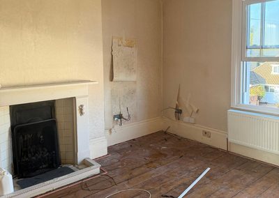 House rewire in progress, new cabling in a living room